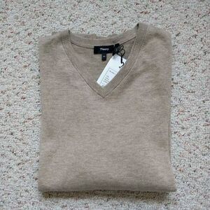 Theory Riland V P Sweater Pullover Mens XXL Beige Sable Harman Merino Wool Prepp
